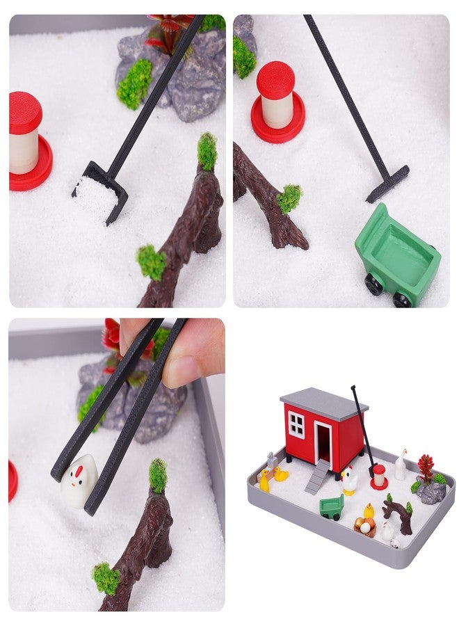 Aodomis Chicken Zen Garden for Desk - 20Pcs Desk Zen Garden Kit with Coop, Sand, Hen Figurines & Rakes for Office Decor, Meditation and Stress Relief, White Elephant Gifts for Chicken Lovers - Image 3